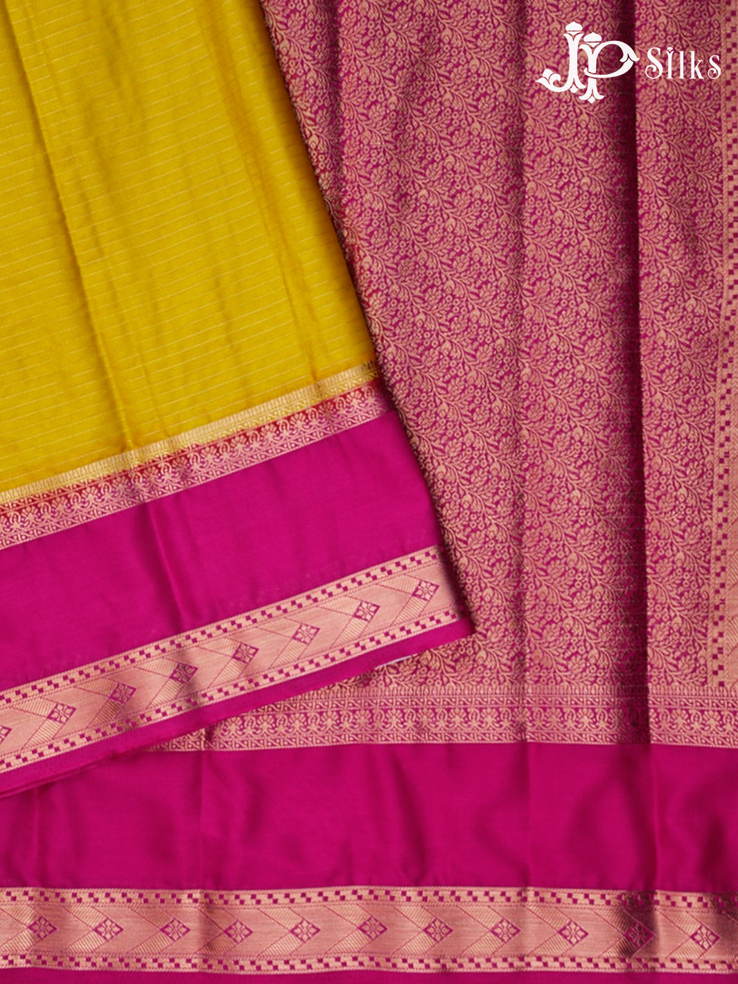 Yellow And Pink Semi Mysore Silk Saree - G2