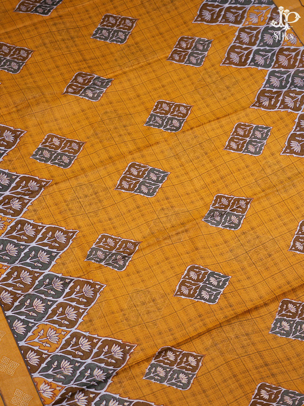 Brown Mustard and Grey Cotton Chudidhar Material - D10220 - View 3