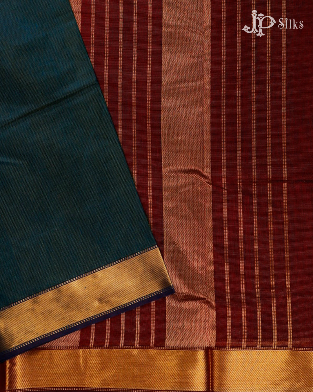 Double Shaded Green And Dark Maroon Silk Cotton Saree - F3504