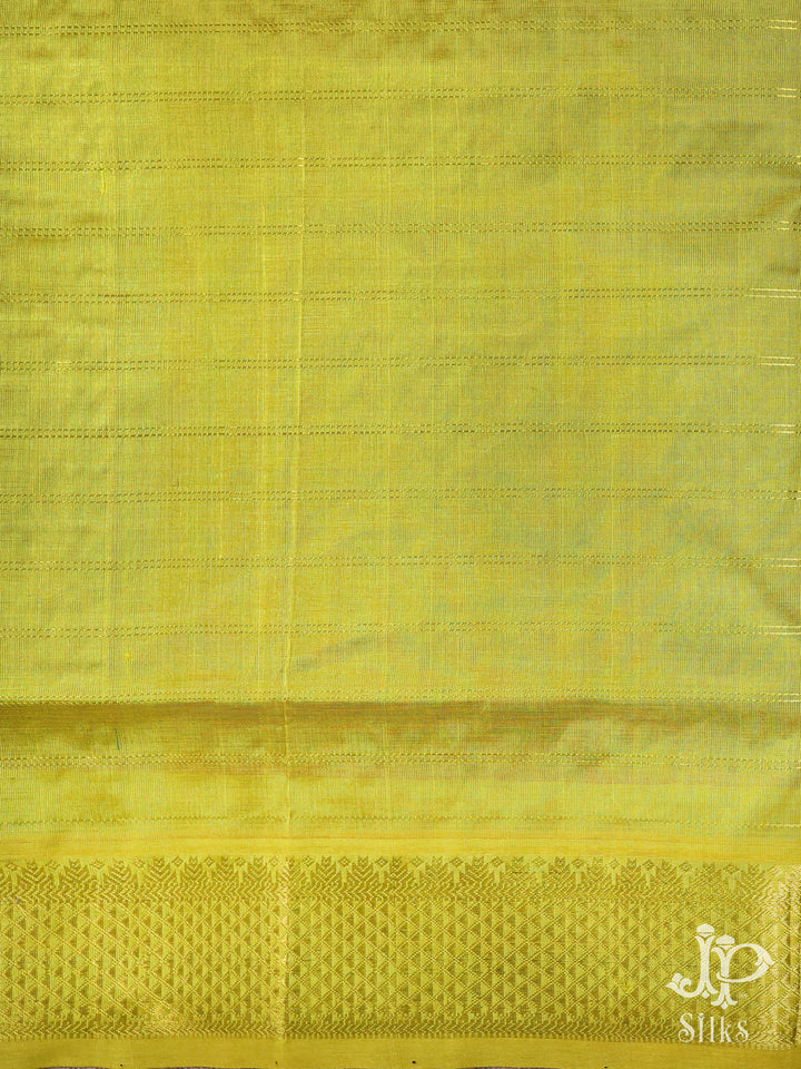 Lime Green and Pista Green Silk Cotton Saree - E1607- View 3