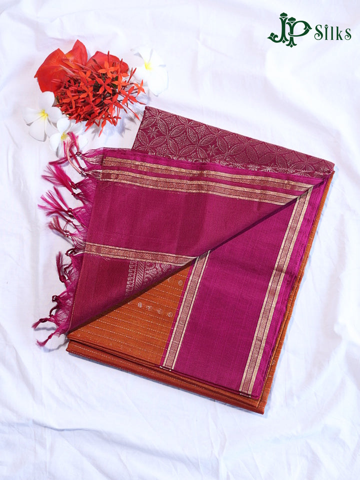 Rust Pink And Rani Pink Kora Cotton Saree - G909