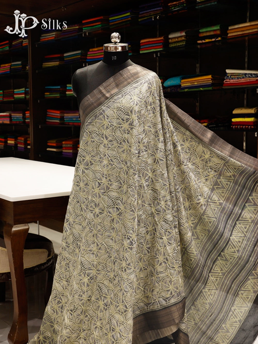 Grey Semi Tussar Saree - E2676-view1