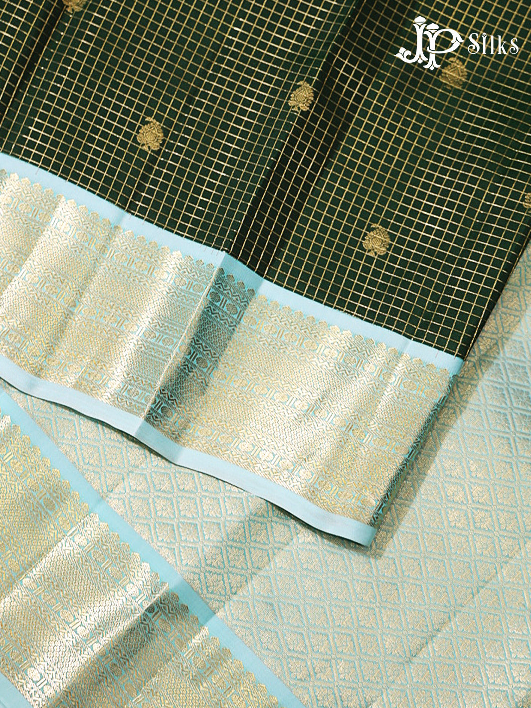 Bottle Green & Sky Blue Pure Silk Mix Saree - G938