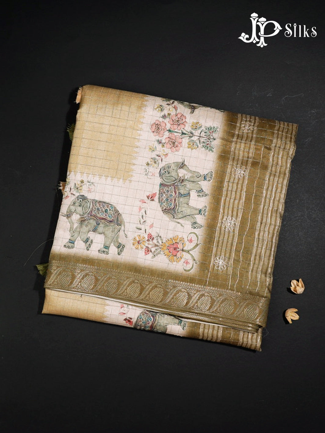 Light Greenish Brown Semi Tussar Saree - G609-view1