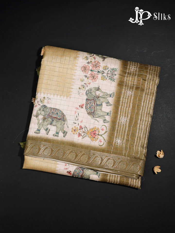 Light Greenish Brown Semi Tussar Saree - G609-view1