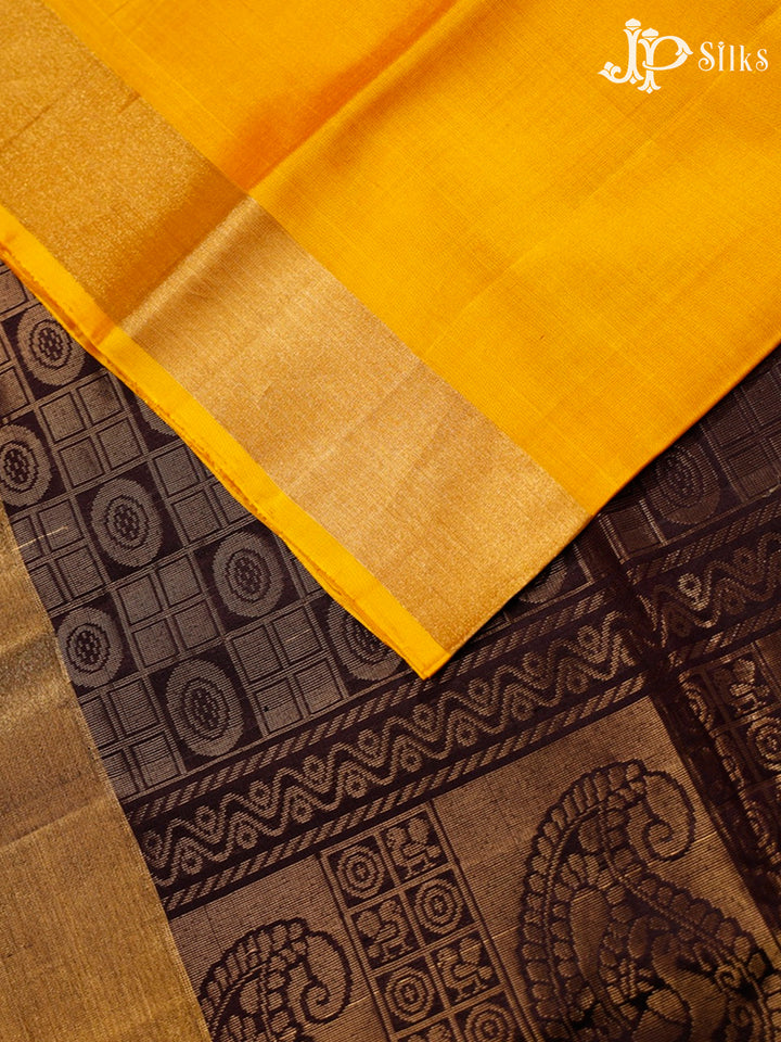 Mango Yellow and Coffee Brown Soft Silk Saree - D1195-view3