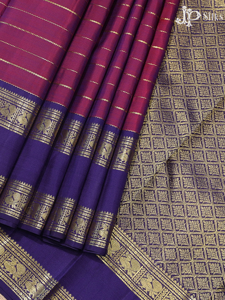 Red Purple & Deep Indigo Blue Kanchipuram Silk Saree - G855
