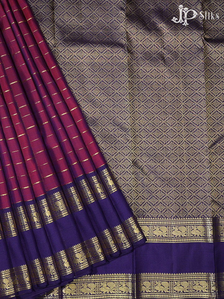 Red Purple & Deep Indigo Blue Kanchipuram Silk Saree - G855
