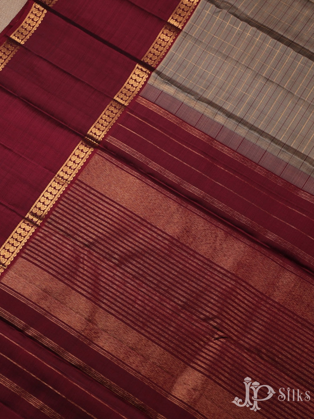 Grey with Maroon Kanchipuram Silk Saree - F2206 - View 4