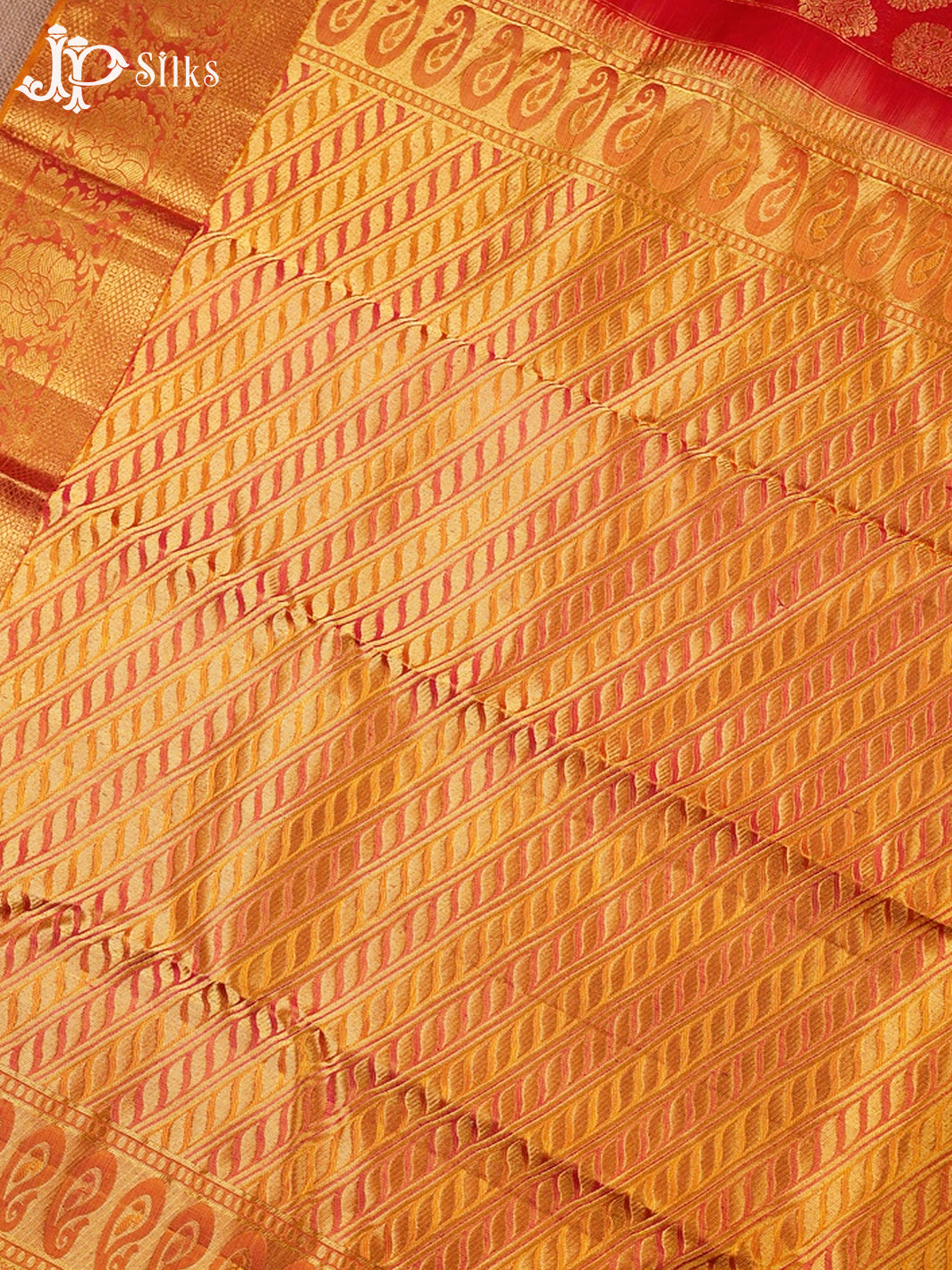 Pinkish Red And Mustard Kanchipuram Silk Saree - A13052