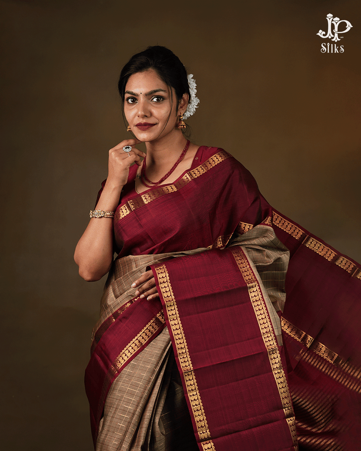 Grey with Maroon Kanchipuram Silk Saree - F2205