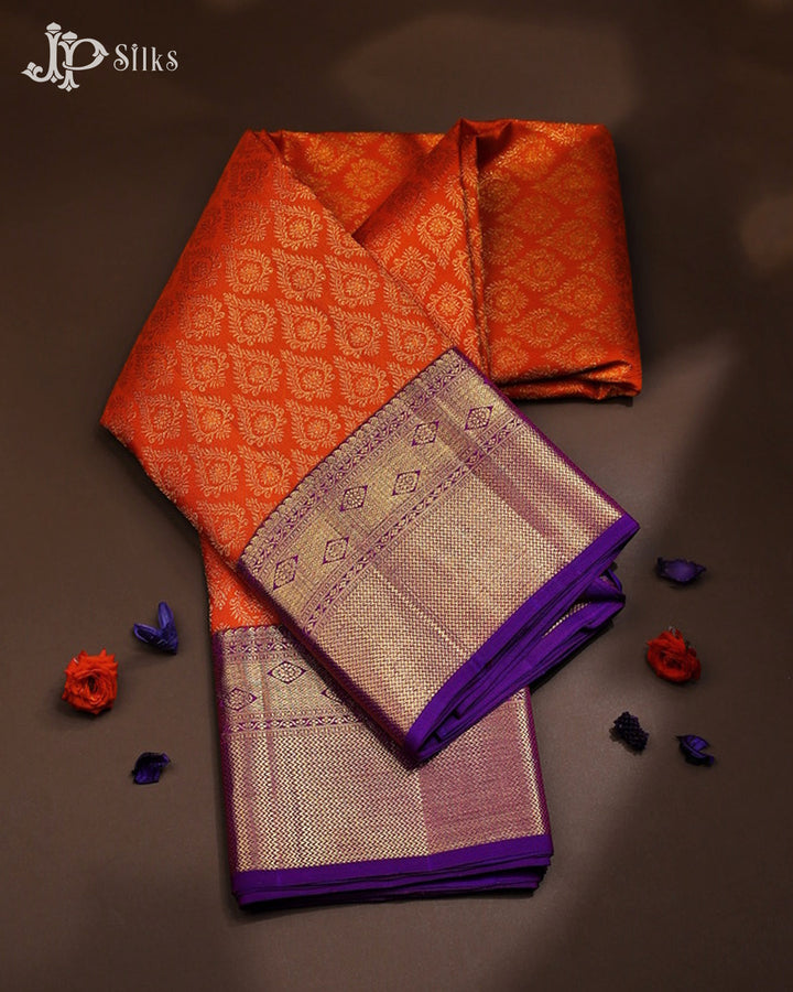 Orange with Violet Kanchipuram Silk Saree - E5002 - View 1