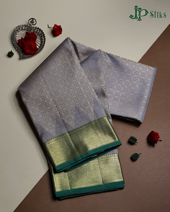 Grey with Bottle Green Kanchipuram Silk Saree - A956 - View 1