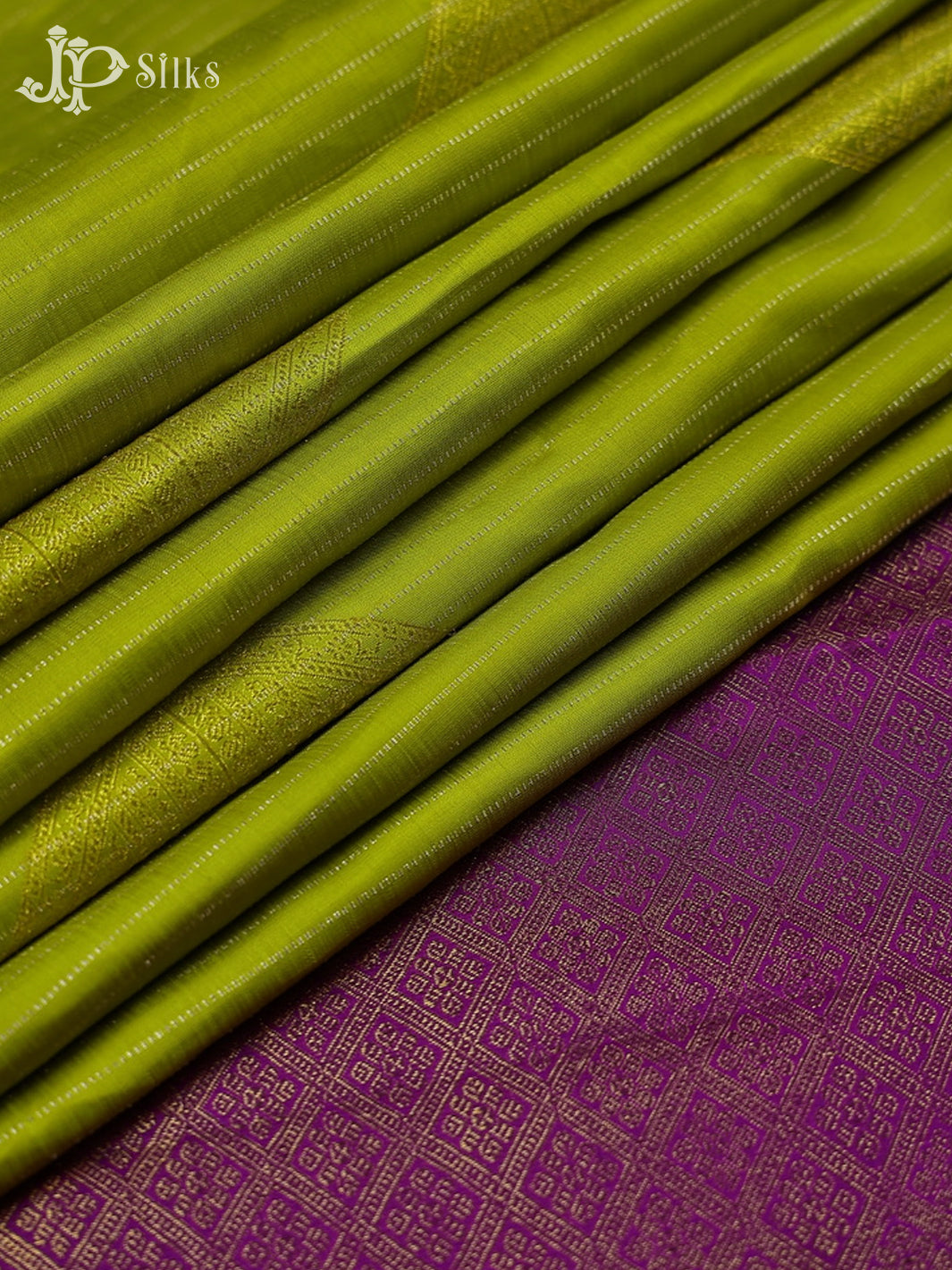 Light Green with Purple Kanchpuram Silk Saree - F12 - View 3