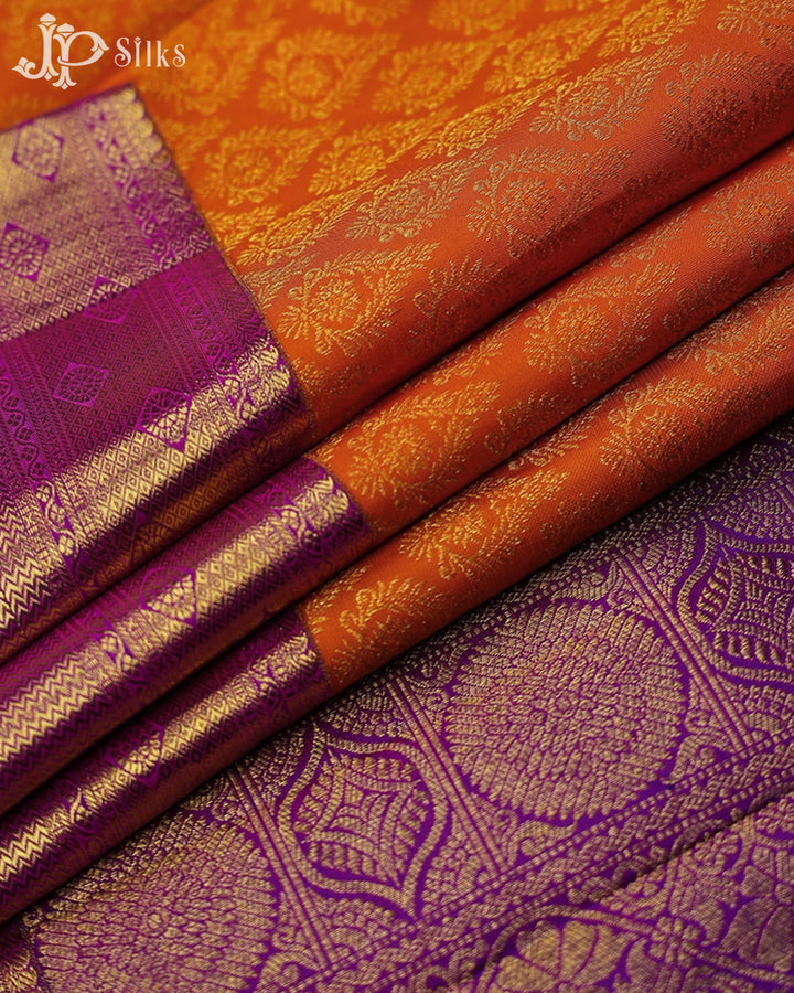 Orange with Violet Kanchipuram Silk Saree - E5002 - View 3