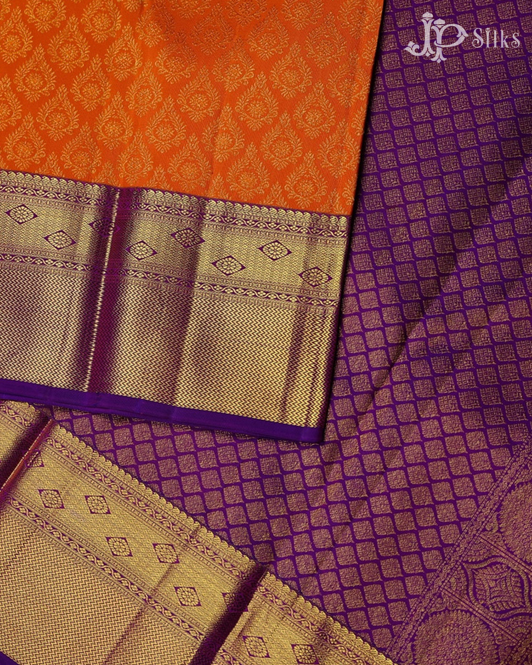 Orange with Violet Kanchipuram Silk Saree - E5002 - View 5