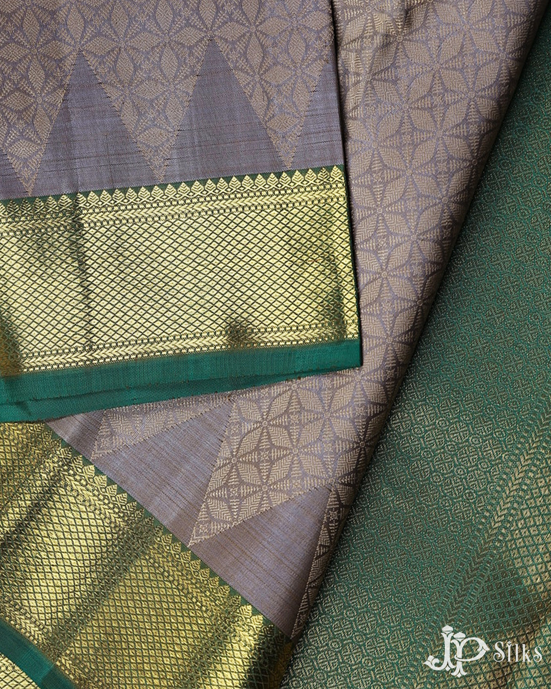 Grey with Bottle Green Kanchipuram Silk Saree - A956 - View 6