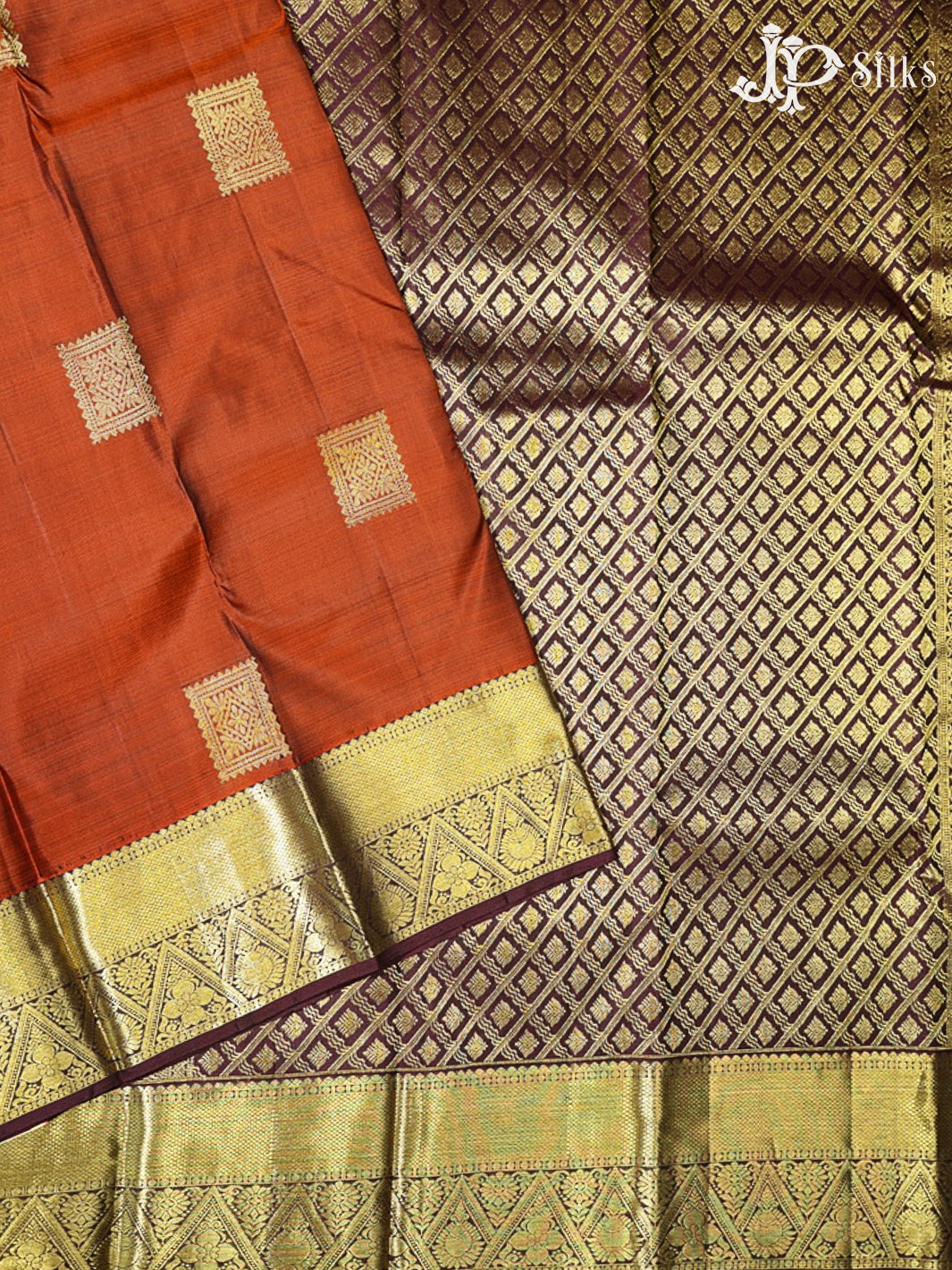 Rust Orange & Brown Kanchipuram Silk Saree - G875