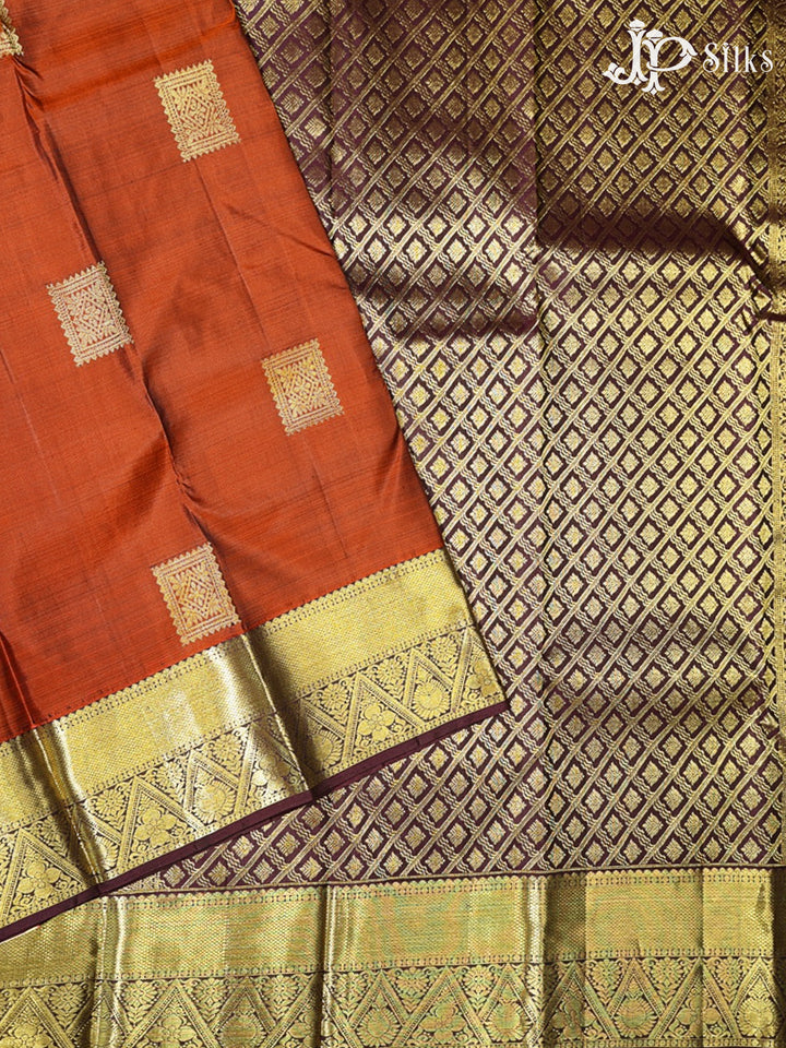 Rust Orange & Brown Kanchipuram Silk Saree - G875