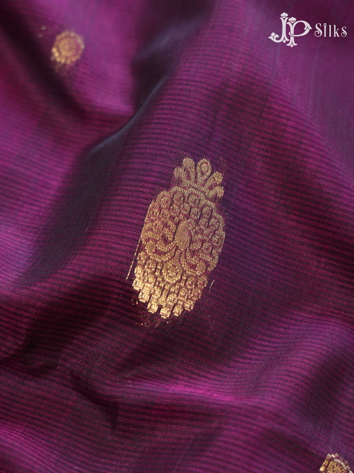 Dark Purple and Bottle Green Kora Cotton Saree - G915
