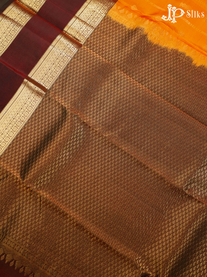 Mustard and Dual Shade of Brown Pure Silk Mixed Saree - G351