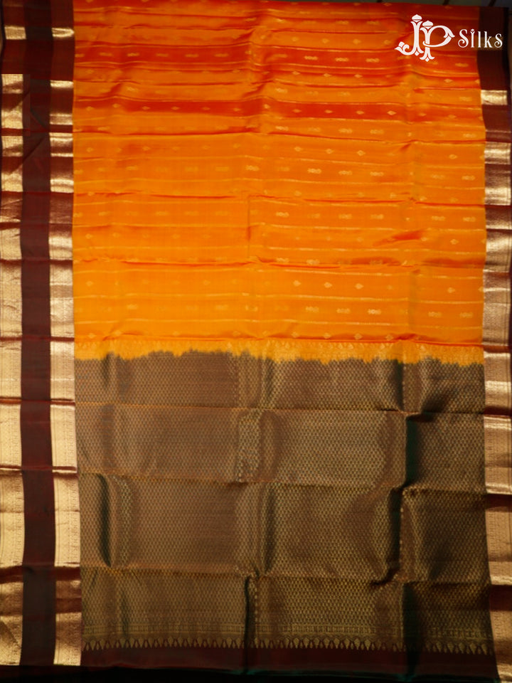 Mustard and Dual Shade of Brown Pure Silk Mixed Saree - G351
