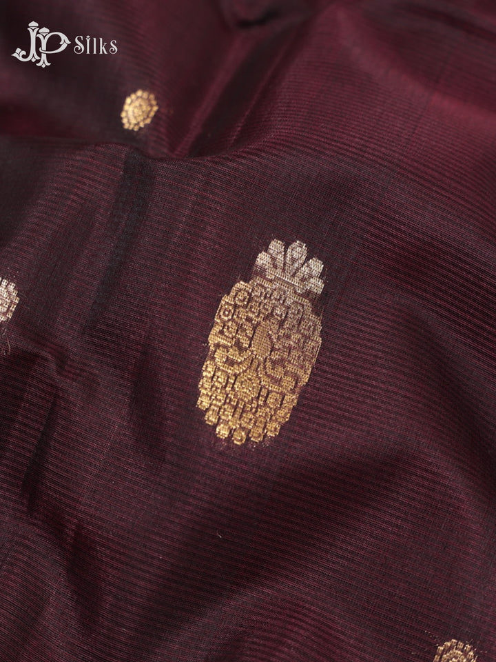 Dark wine and Bottle Green Kora Cotton Saree - G916