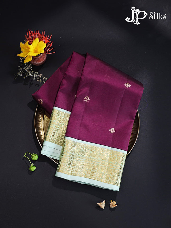 Deep Violet & Pastel Green Pure Silk Mix Saree - G946