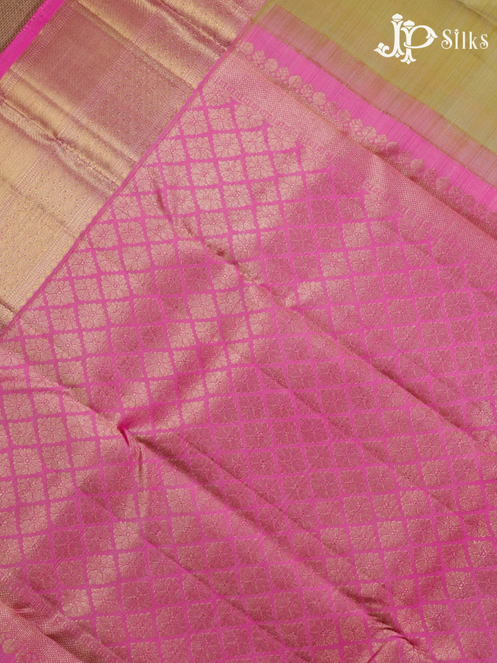 Pastel Lemon Green with Candy Pink Zari Kanjivaram Silk Saree - G40