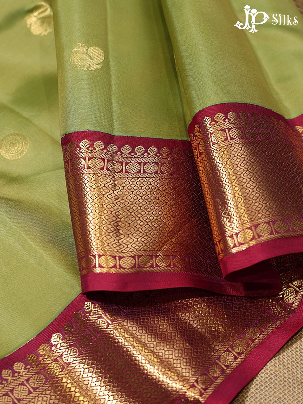 Light Olive Green & Maroon Pure Silk Mix Saree - G947