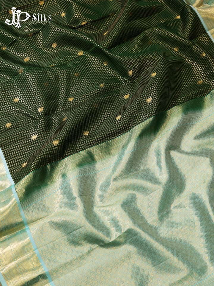 Bottle Green & Sky Blue Pure Silk Mix Saree - G938