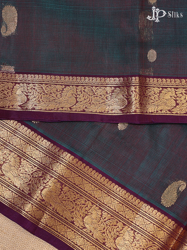 Steel Blue and Deep Purple Kora Cotton Saree - G921