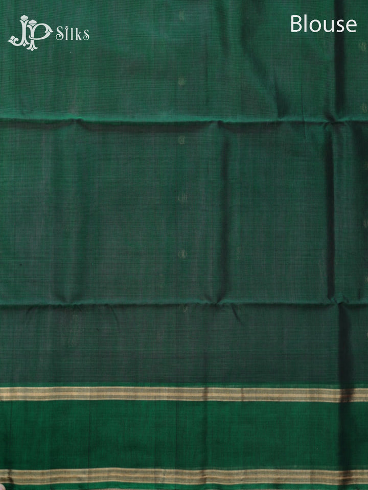 Dark Purple and Bottle Green Kora Cotton Saree - G915
