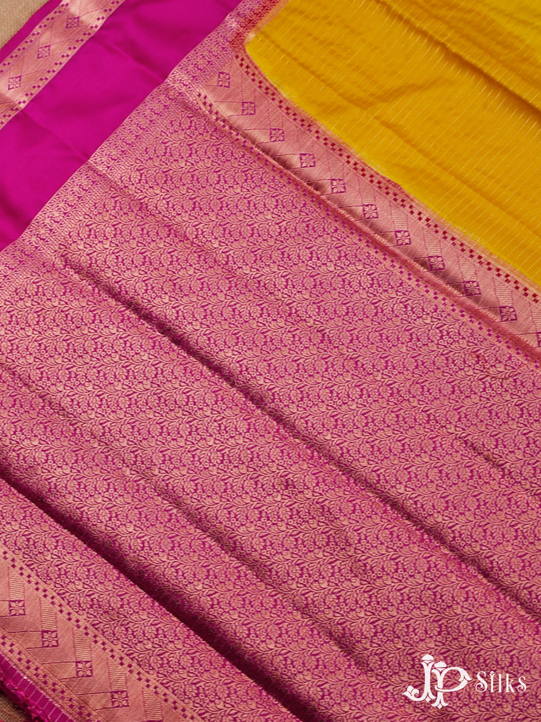 Yellow And Pink Semi Mysore Silk Saree - G2