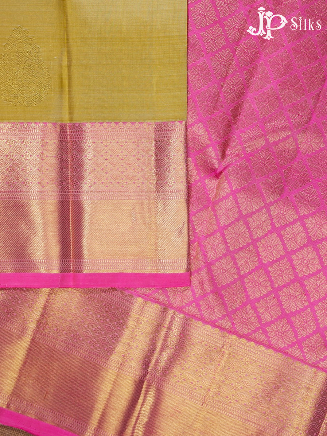 Pastel Lemon Green with Candy Pink Zari Kanjivaram Silk Saree - G40