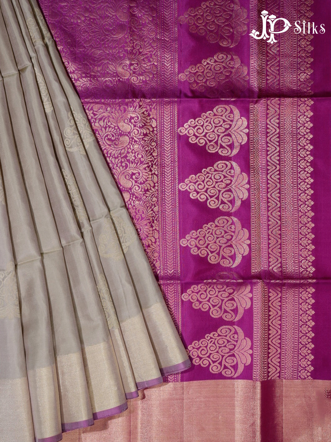 Matte Beige & Purple Soft Silk Saree - E5086-view2