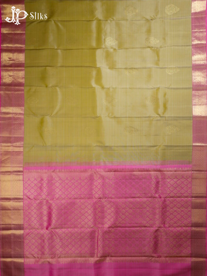 Pastel Lemon Green with Candy Pink Zari Kanjivaram Silk Saree - G40
