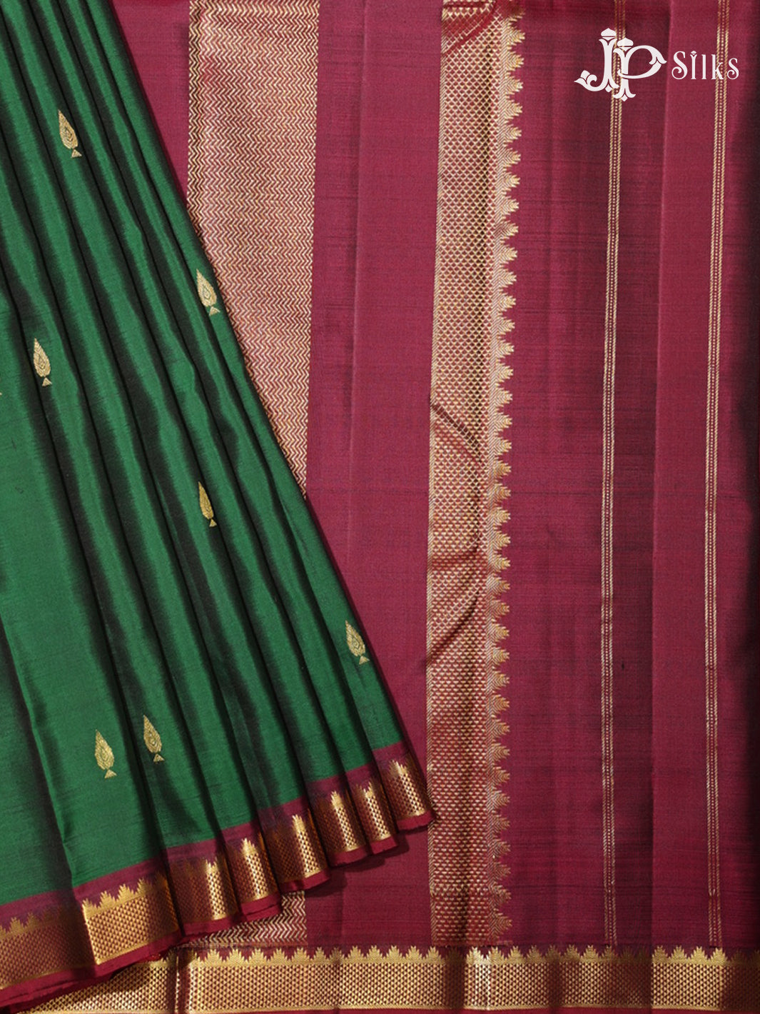 Bottle Green & Maroon Kanchipuram Silk Saree - G865