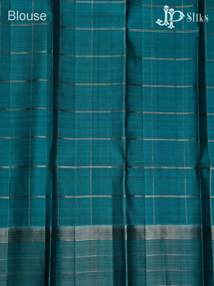 Purple and Sea Blue Kanchipuram Silk Saree - E5205 - View 7