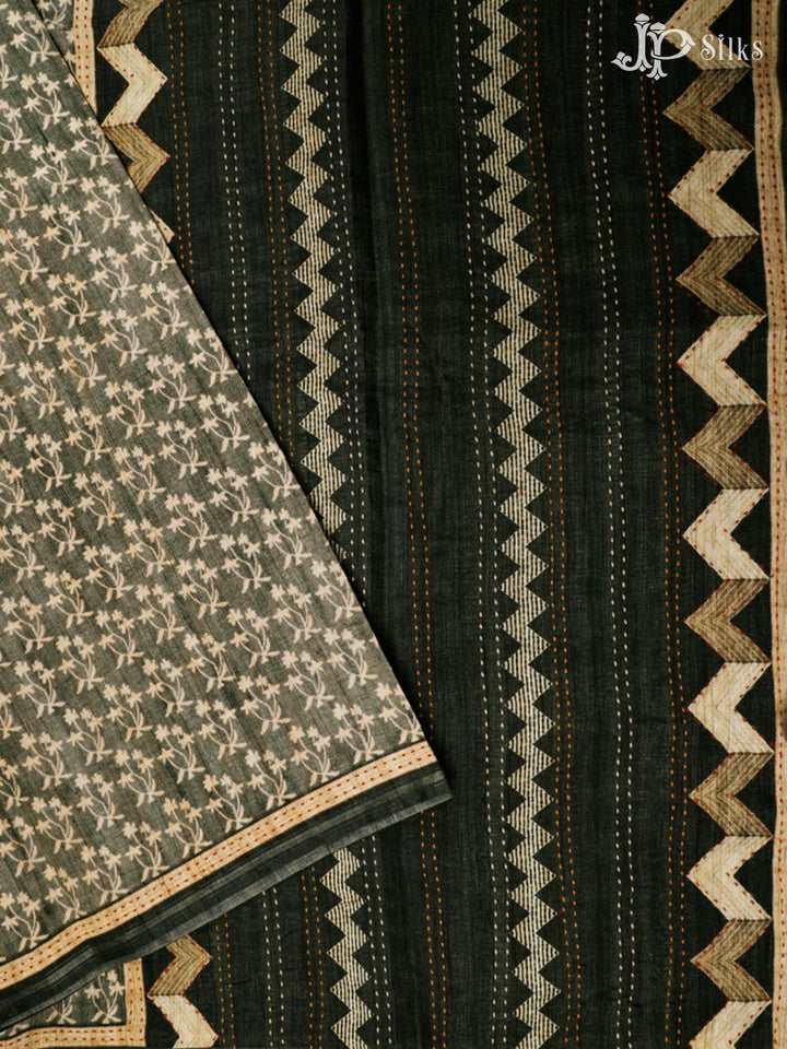 Elephant Grey And Black Semi Tussar Saree - E3265