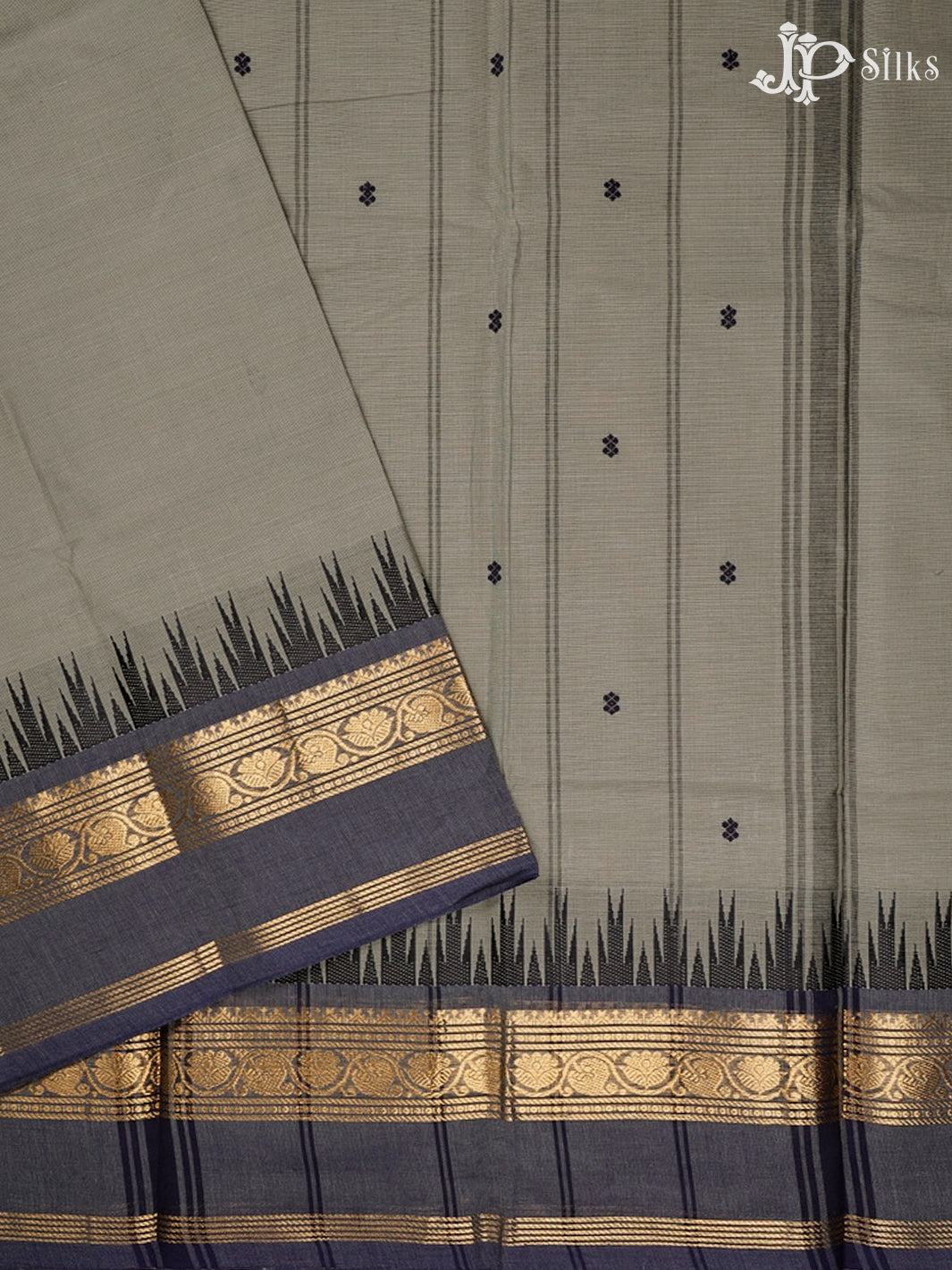 Pastel Grey And Dark Grey Theni Cotton Saree - G104