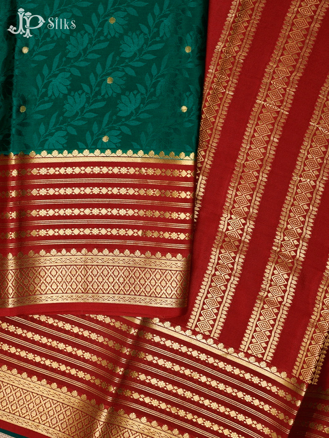 Bottle Green And Maroon Mysore Silk Saree - D4764