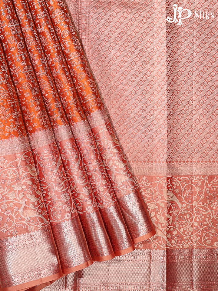 Orange & Peachy Pink Kanchipuram Silk Saree - G852