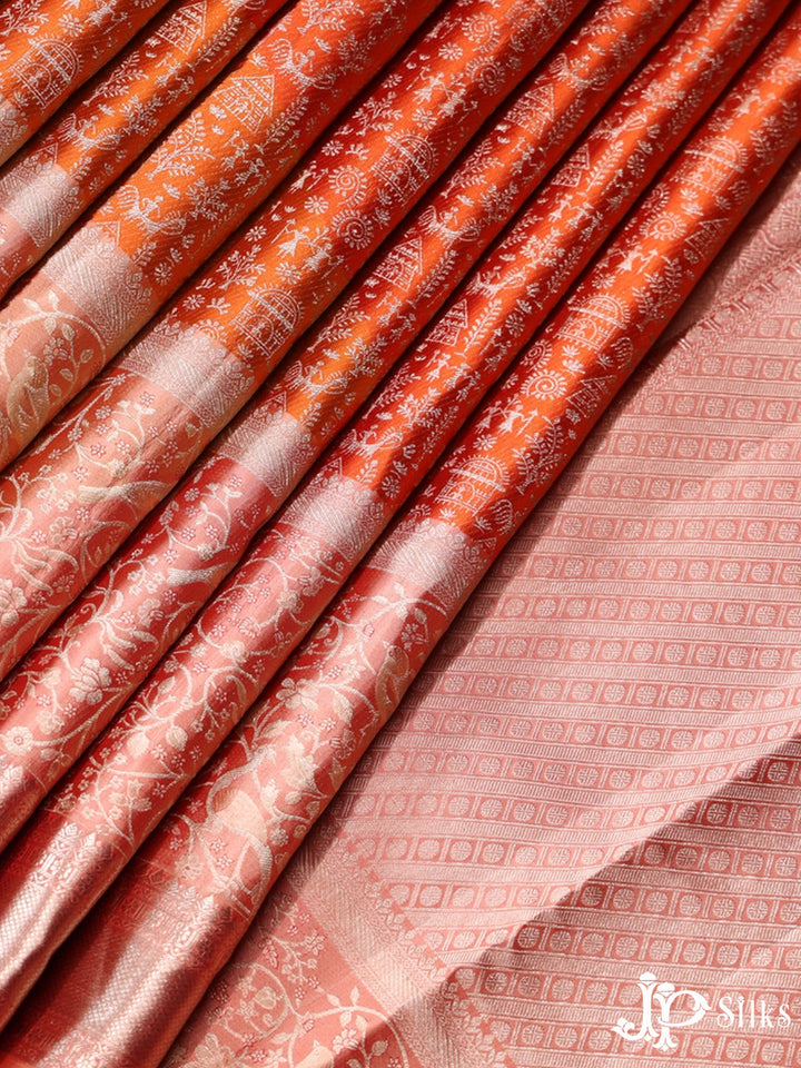 Orange & Peachy Pink Kanchipuram Silk Saree - G852