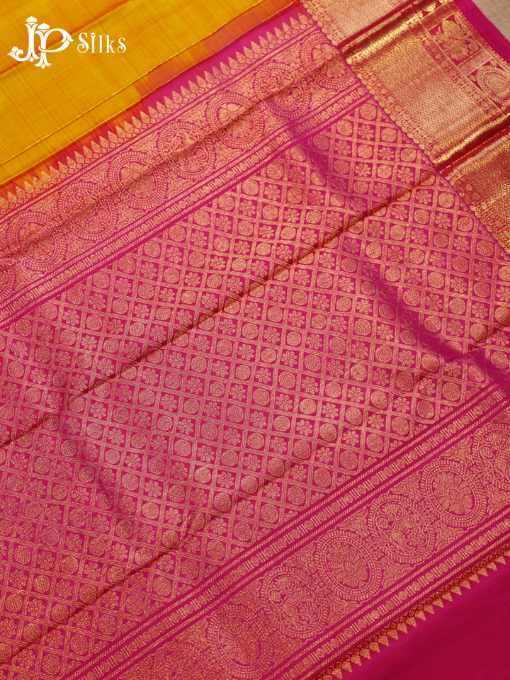 Mustard Yellow & Pink Kanchipuram Pure Silk Saree - E4707