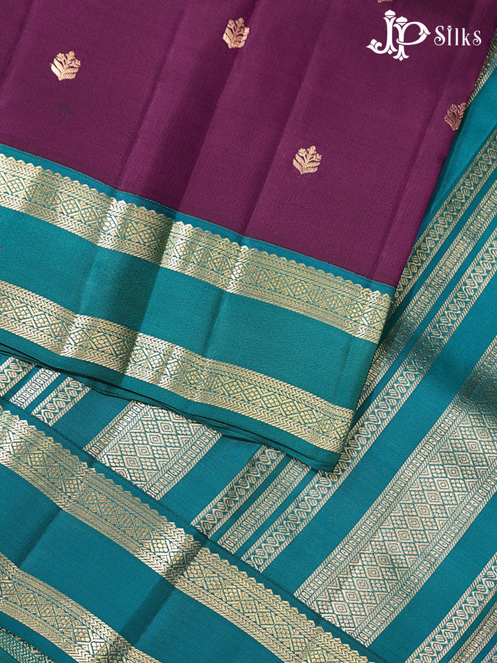 Deep Purple & Teal Green Pure Silk Mix Saree - G944