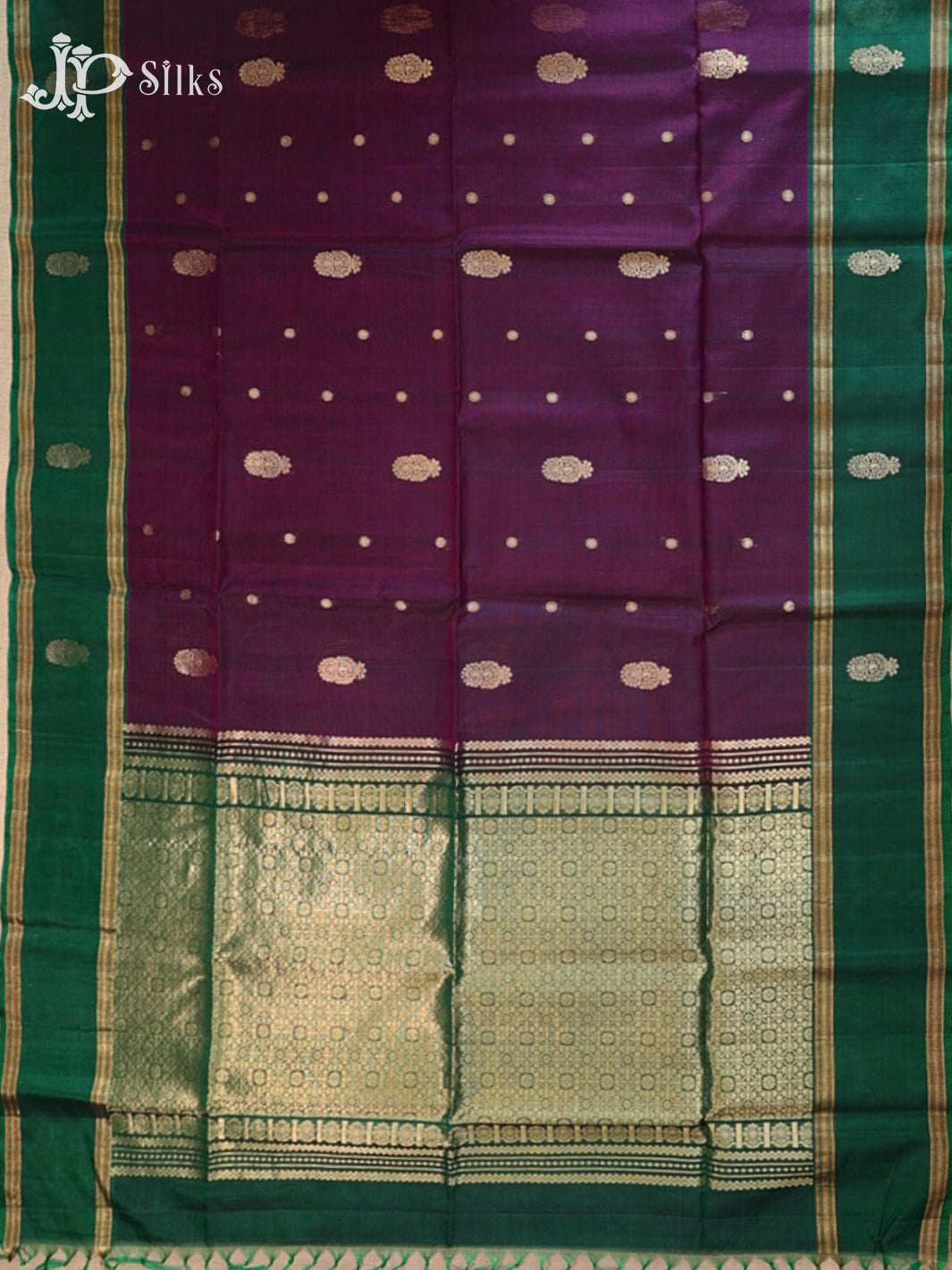 Dark Purple and Bottle Green Kora Cotton Saree - G915