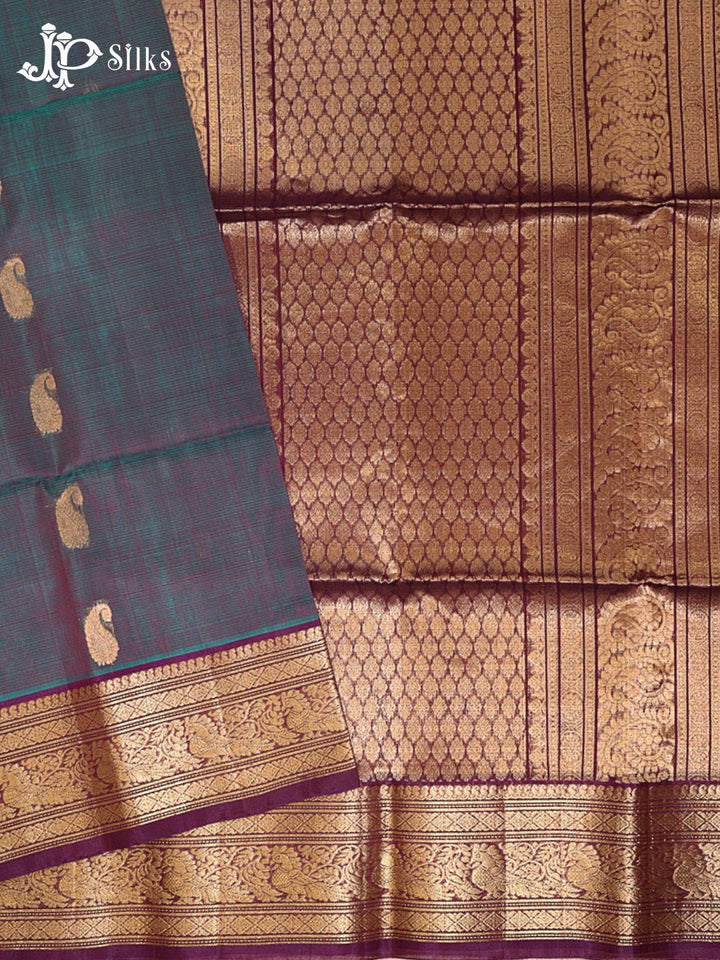 Steel Blue and Deep Purple Kora Cotton Saree - G921