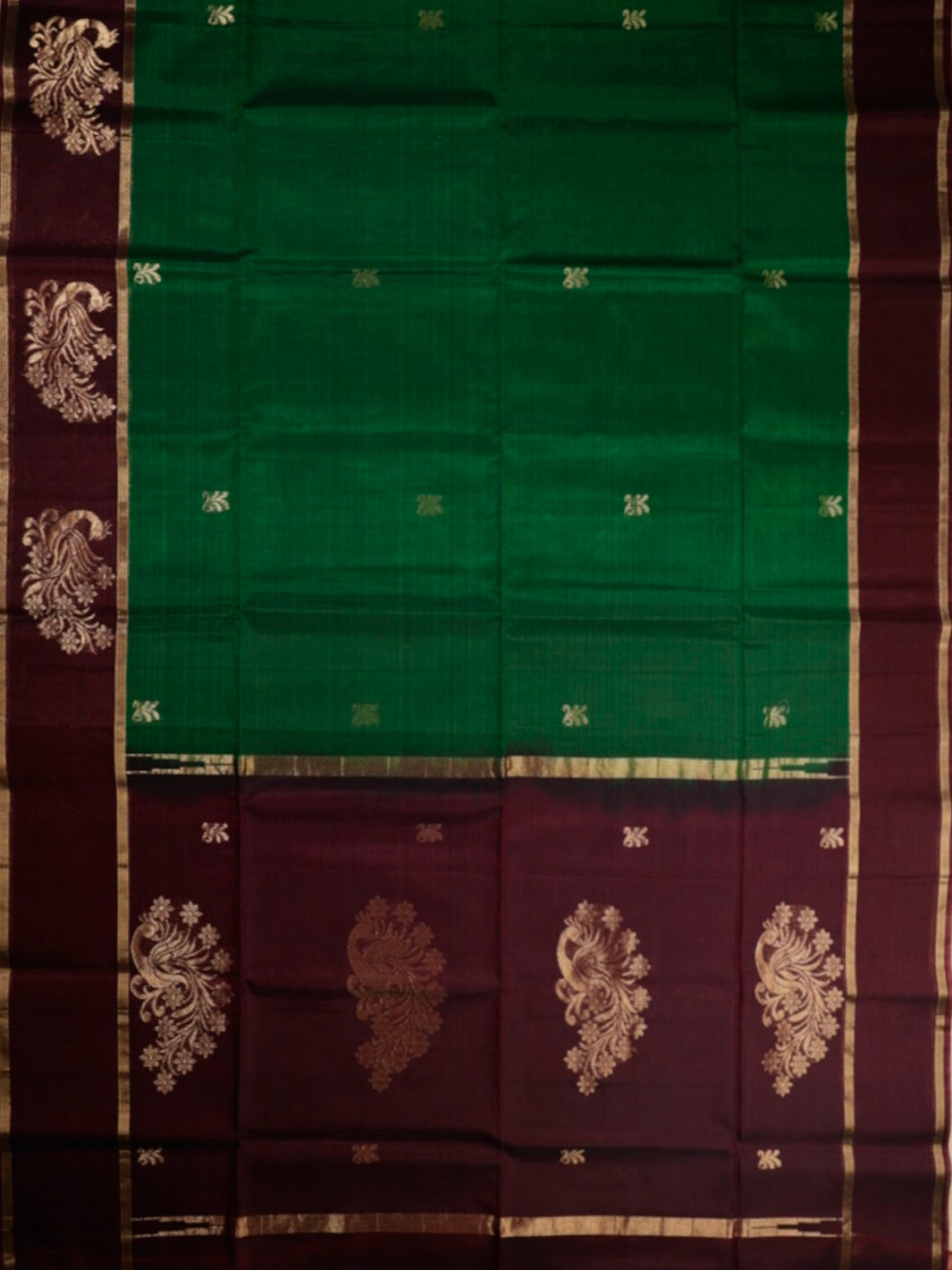 Bottle Green & Brown Kora Cotton Saree - G331-view6