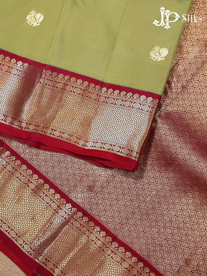 Light Olive Green & Maroon Pure Silk Mix Saree - G947